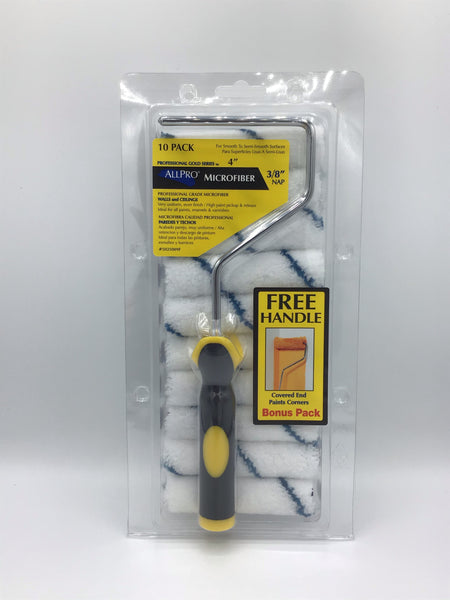Whizz 4" x 3/8" Microfiber Roller Cover (10 PACK) with Free Frame